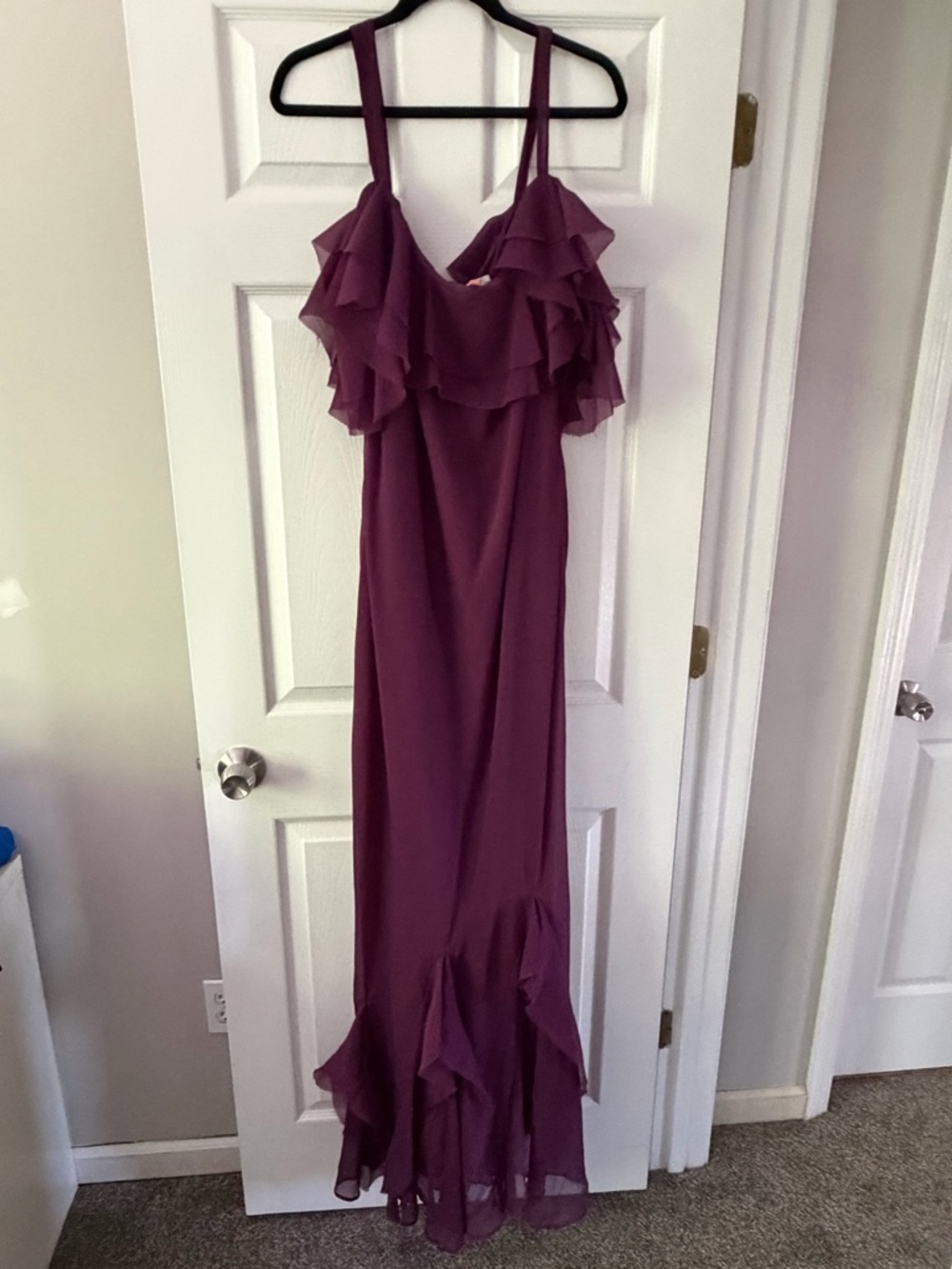ASOS Curve Curve Ruffle Off The Shoulder Maxi Dress in Aubergine/US 22